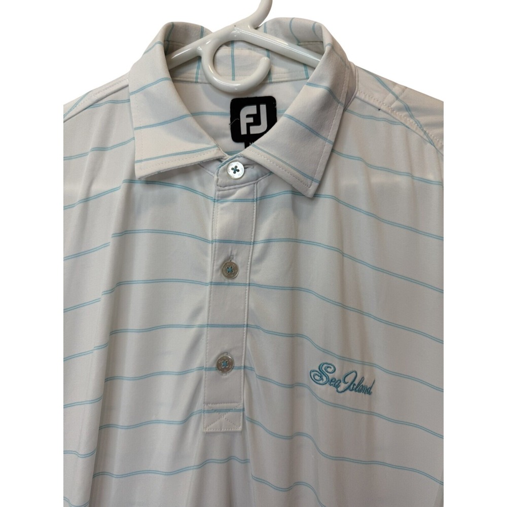 FootJoy L Wicking Teal White Stripe Shortsleeve Polo SEA ISLAND Golf‎ Resort